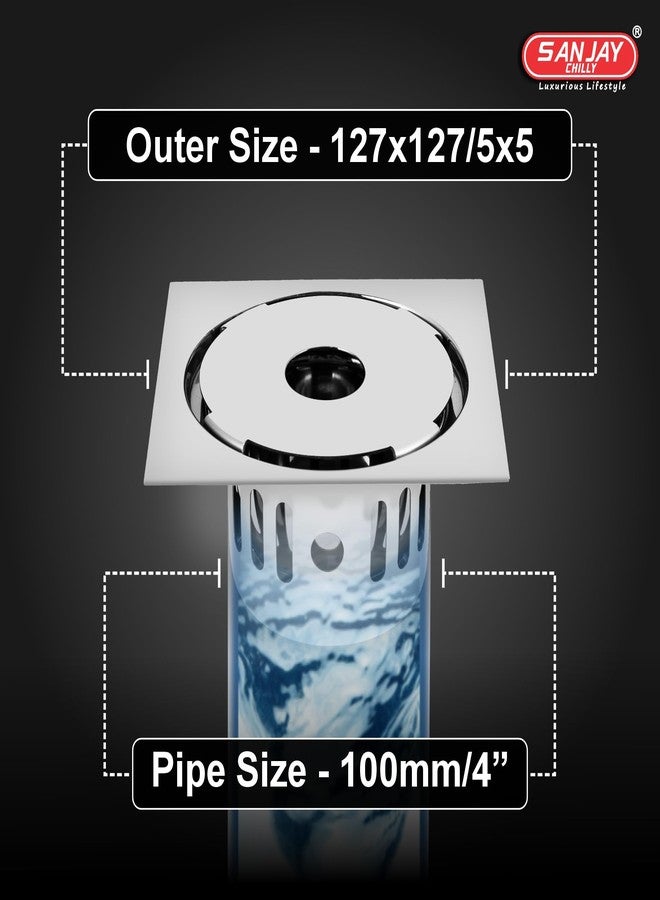 SANJAY CHILLY فتحة تصريف أرضية مربعة من الفولاذ المقاوم للصدأ الألماني من سانجاي تشيلي مع مصيدة للصراصير للحمام، درجة 304 | غطاء تصريف أرضي، شبكة تصريف مياه الصرف الصحي (مصرف ألماني فضي 5x5 بوصة) - Image 2